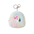 Kids unicorn plush coin purse with colorful faux fur and metal keychain clip - Multicolor Hair Unicorn