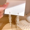 Orecchini a nappa lunga con perle bianche e catene di diamanti in finitura oro - E0200 Oro Perla Singola Pieno Di Strass Nappa
