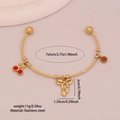Golden stainless steel cuff bracelet with cherry, bow, and red bead charms - Cherry Bowknot Style (5#)