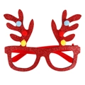 Detail of red glitter Christmas reindeer glasses with colorful pom-poms on clean background - Red Cotton Ball