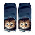 Chaussettes courtes imprimé chat 3D unisexe avec motif chaton dans une poche en jean - Chat orange dans une poche en jean