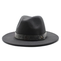 Close-up of dark grey wool fedora featuring a luxury snakeskin leather band and gold stud - Dark Gray