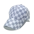 Close-up of checkerboard pattern canvas fabric on a gray and white baseball cap - M (56-58cm) / Grey Plaid