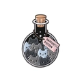 Spilla rotonda smaltata pozione della felicità con motivi di gatti e targhetta rosa - Stile Bottiglia di Gatti Happiness Potion (QHXZ3264)