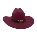 Chapeau de cowboy en feutre de laine bordeaux avec bandeau clouté et emblème tête de taureau - Bordeaux
