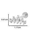 Silver stainless steel labret stud with zircon heart crown and size measurements - Five-Stone Cluster (HSPJ0154-6#) / Silver