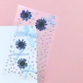 Blue dried flowers and ribbon bow face stickers with crystal rhinestones for eye makeup - Blue Dried Flower Butterfly (BJA-661)