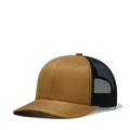 Mesh trucker hat with tan front panel and black breathable mesh back side view - Adjustable / Biscuit + Black Mesh