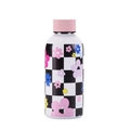 Insulated stainless steel water bottle featuring black and white checkerboard floral pattern - White Style 17A