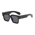 Retro square chunky black sunglasses with golden metal studs and dark grey lenses - Black Frame Grey Lens