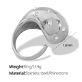 Ring aus 18K vergoldetem Titanstahl mit Pavé-Diamanten und Perlen-Anhänger-Detail - Strass-Stil-Silber (US 7)