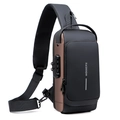 Schwarze Anti-Diebstahl-Brusttasche mit Modeschrift, Zahlenschloss und Netzgurt - Braun Wasserdichte Folie