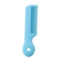 Blue plastic infant hair comb with smooth rounded teeth and heart-shaped handle hole - Blue