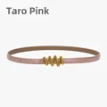 Women's slim genuine leather belt in taro pink with decorative gold wavy buckle - Taro Pink