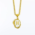 Collar con letra H bañado en oro de 18K con esmalte blanco en estilo playero de verano - Letra-H