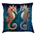 Oceanic dual seahorse art print on blue square cushion cover with fantasy motifs - Super Soft Velvet / 45x45cm / Pattern W
