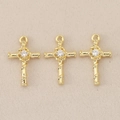 Macro detail of three 18K gold plated Baroque cross pendants with sparkling zircon centers - US Size 9 / 1.4*0.9cm / Gold