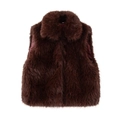 Women's stylish dark brown faux fur vest with sleeveless lapel design on white background - Burgundy