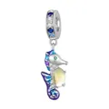 S925 sterling silver seahorse pendant with blue enamel, opal stone and blue zircons - BSC850-Dreamy Seahorse