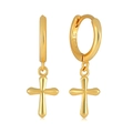 Minimalist gold S925 sterling silver hoop earrings with hanging cross charm pendants - Minimalist/Gold