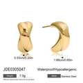 Waterproof gold irregular C-shape stainless steel earrings with dimensions and weight info - Gold Twisted Hoop (JDE0305047)