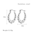 Polished silver stainless steel beaded C-shaped hoop earrings with size specifications - Silver LE3483