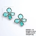 Boucles d'oreilles fleurs argentées avec pierres vertes, 2,6 cm, style E00001-14 - Argent + Zircon Blanc - Bleu Cyan