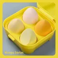 Set of 4 yellow mango series makeup sponges with storage box in drop and bevel shapes - Color Box 4Pcs Set / Mango Series