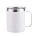 Close-up of a 12oz white stainless steel mug featuring a transparent slider lid and handle - 12oz / White
