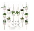 4-piece macrame plant hanger set in white cotton rope with metal S-hooks and screws - 6-Piece Set 16-Bead Multi-Tier (Including Hooks)