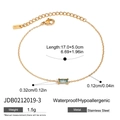 Gold stainless steel chain bracelet with light blue rectangular zircon and dimensions - Gold Light Blue Rectangle Gemstone Bracelet (JDB0212019-3)