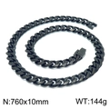 Polished 10mm black stainless steel Cuban link chain necklace, 760mm length, 144g weight - Black Necklace 75cm (KN225386-Z)