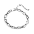 Silver stainless steel bracelet featuring unique oval links and adjustable lobster clasp - Irregular Oval Link Chain