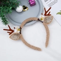Plush brown reindeer antler headband with golden ears and bells for Christmas - Style 12 White Ball Bell Brown Antler