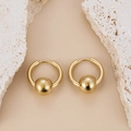 Gold-plated stainless steel hoop earrings with polished beads on minimalist stone background - Gold-Ball Pendant
