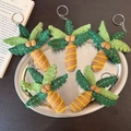 Handmade wool felt coconut tree keychains with brown trunks and green leaves in a set of five - Coconut Tree Set