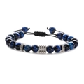 Adjustable blue tiger eye beaded bracelet with stainless steel accents and woven cord - Blue Tiger Eye