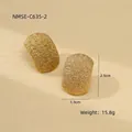Golden frosted titanium steel arched earrings with textured glitter finish, 2.9cm size - Arc Stud Earrings (NMSE-C635-2)