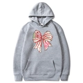 Gray Christmas hoodie for couples with bow print and Oh Christmas Tree text - Light Gray