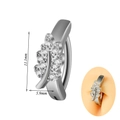 Silver leaf curved navel ring with white crystals, size 11.1x5.9mm on model view - 1.6x10mm / Crystal Leaf Style