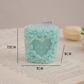 Teal rose flower scented candle with heart-shaped LOVE engraving and gift tag - Macaron Lake Green Cluster (Blackberry & Basil)