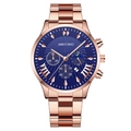 Men's quartz watch with rose gold stainless steel band and blue multi-functional dial - Blue Dial Rose Gold Hands Rose Gold Strap (Curved Lug)