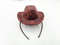 Miniature reddish-brown cowboy hat headband with distressed texture for parties - Denim / Leather-like Pattern