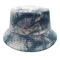 Bob réversible avec imprimé de feuilles tropicales bleues et bord à coutures renforcées - M (56-58cm) / Style de Feuille Tropicale Bleu Et Blanc (1#)