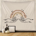 Dettaglio di un arazzo Boho con arte lineare minimalista di arcobaleno su tessuto beige - 73*95CM / Beige (Tessuto Spazzolato)
