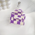 Hair claw clip featuring a stylish purple and white checkered pattern in glossy resin - 5cm / Purple & Beige Checkerboard
