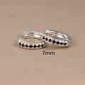 Elegant S925 silver hoop earrings with black zircon stones in 7mm diameter size - 7mm Silver Black Rhinestone (E1014-7mm)