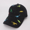 Detailed embroidery of colorful dinosaurs on a black cotton baseball cap for kids - Kids 2-6 Years (48-52CM Adjustable) / Black