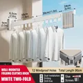 White 2-fold wall-mounted laundry rack with 12 windproof holes, 90cm length variant - White (2-Fold/12 Holes)