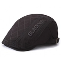 Classic black newsboy cap with quilted pattern and BLACKVEIL 3D embroidery detail - One Size / Gray